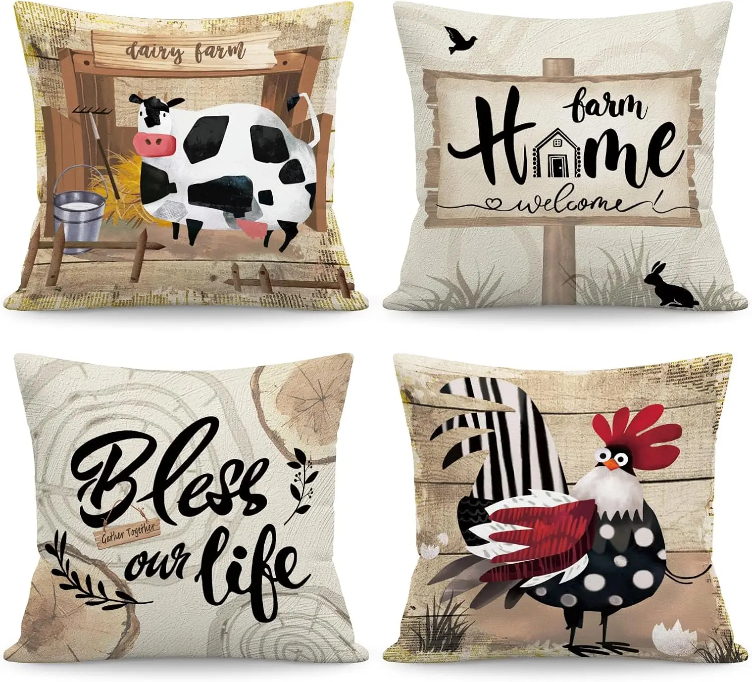 Rustic Farmhouse 4 Pack Throw Pillow Covers Cottagecore Home Decor Cow Rooster Welcome Theme Print Accessories
Rustic Farmhouse 4 Pack Throw Pillow Covers Cottagecore Home Decor Cow Rooster Welcome Theme Print Accessories
