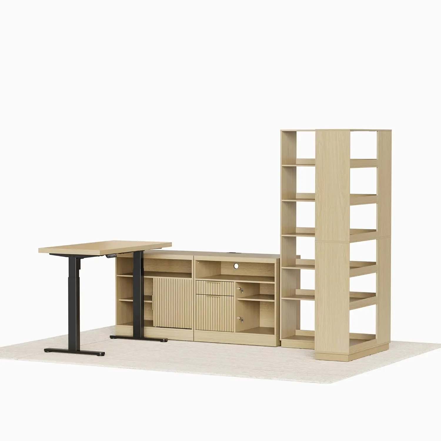 Home Office Furniture Set, 67'' Standing Desk with 73'' Corner Bookshelf, Fluted Electric Height Adjustable Desk, Customized
Home Office Furniture Set, 67'' Standing Desk with 73'' Corner Bookshelf, Fluted Electric Height Adjustable Desk, Customized