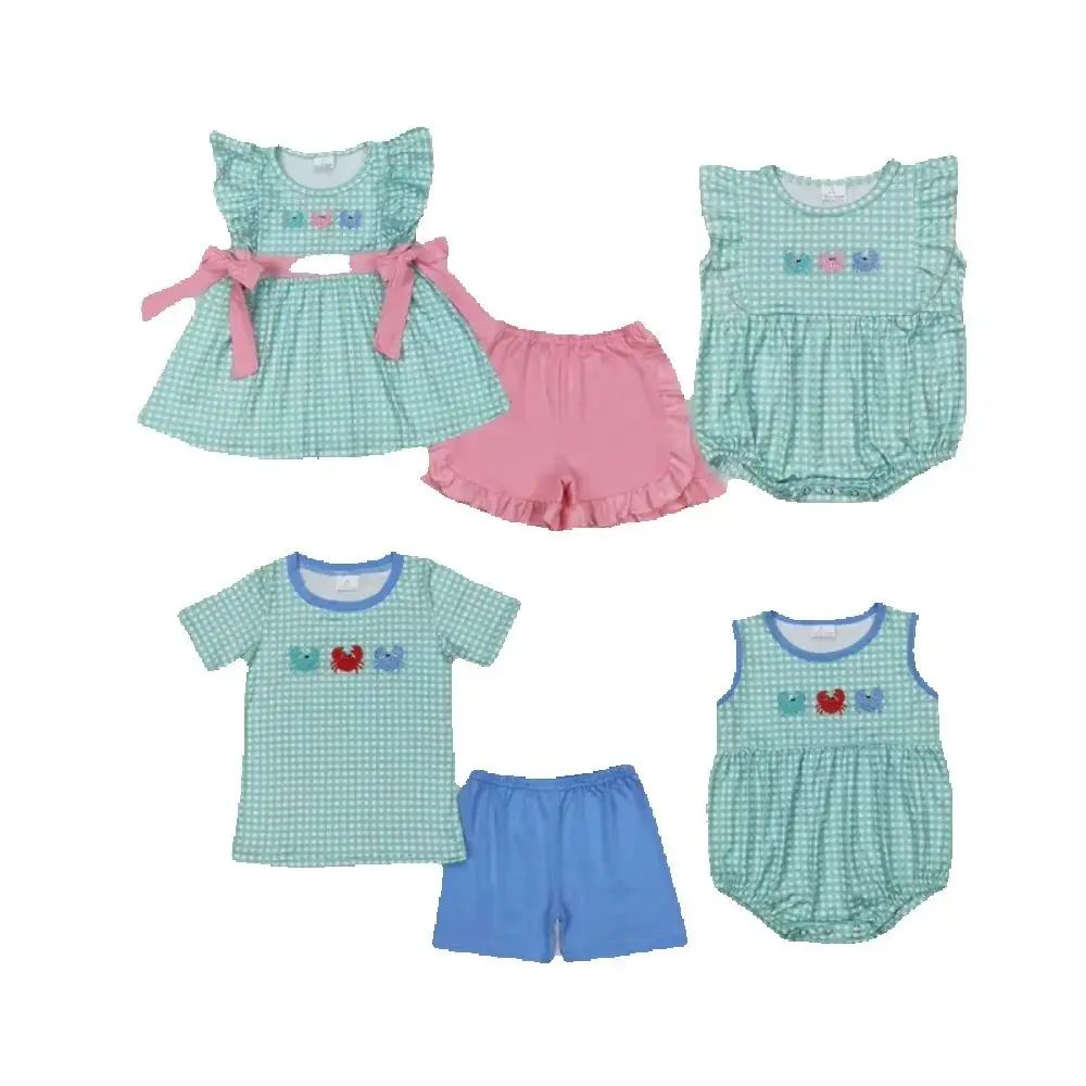 Wholesale Kids Clothes Outfits Crab Embroidery Plaid Sibling Summer Matching Clothes
Wholesale Kids Clothes Outfits Crab Embroidery Plaid Sibling Summer Matching Clothes