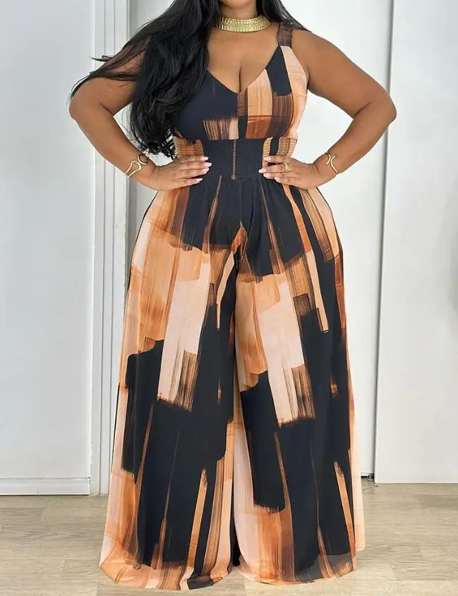 Women's Jumpsuit Geometric Print Cold Shoulder Plus Size Sleeveless Spaghetti Strap Jumpsuit Retro Printed Casual Jumpsuit
Women's Jumpsuit Geometric Print Cold Shoulder Plus Size Sleeveless Spaghetti Strap Jumpsuit Retro Printed Casual Jumpsuit