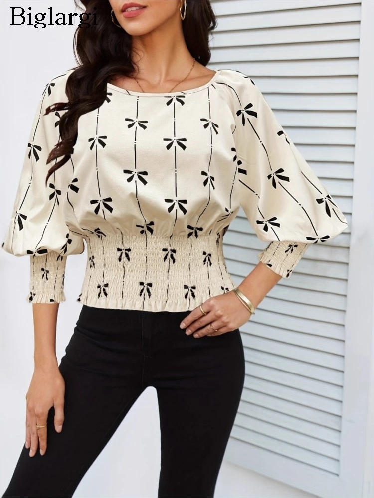 Summer Tops Women Bow Print Fashion Sweet Ladies Cropped Blouses Loose Pleated Slim Waist Woman Tops
Summer Tops Women Bow Print Fashion Sweet Ladies Cropped Blouses Loose Pleated Slim Waist Woman Tops