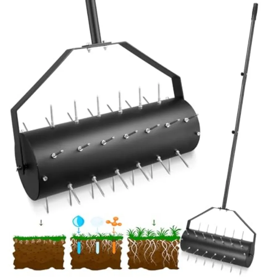 18-inch Rolling Lawn Aerator Tool, 50"-70" Handle Heavy Duty Spike Aerator with Sandbag, 40 Iron Spikes Tighten with Patience,
18-inch Rolling Lawn Aerator Tool, 50"-70" Handle Heavy Duty Spike Aerator with Sandbag, 40 Iron Spikes Tighten with Patience,