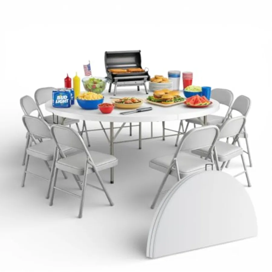 Round Bi-Fold Folding Table, 60 with Plastic-Steel Legs for Party, Dining, Wedding, Events, Picnic Indoor/Outdoor Use, Black, D
Round Bi-Fold Folding Table, 60 with Plastic-Steel Legs for Party, Dining, Wedding, Events, Picnic Indoor/Outdoor Use, Black, D