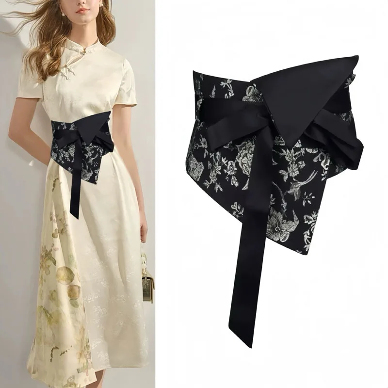 Fashion Women's Wide Waist Belt for Dress Brocade Self Tied Waistband Black Wrap Sash Straps Obi Waist Belt
Fashion Women's Wide Waist Belt for Dress Brocade Self Tied Waistband Black Wrap Sash Straps Obi Waist Belt