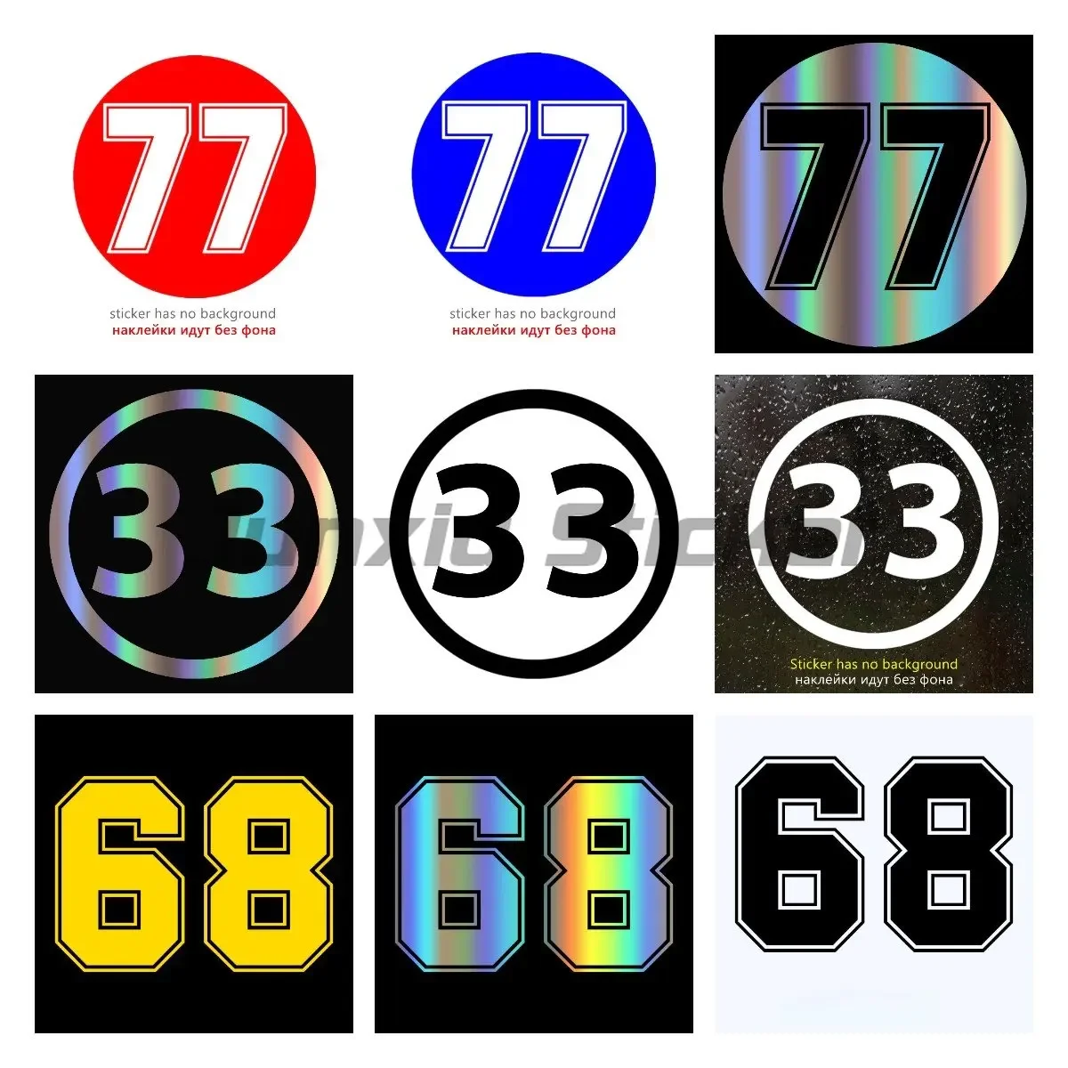 Racing Car Sticker Number 77 48 68 33 In Circle Waterproof PVC Stickers for Motorcycle Bumper Body PVC Products
Racing Car Sticker Number 77 48 68 33 In Circle Waterproof PVC Stickers for Motorcycle Bumper Body PVC Products