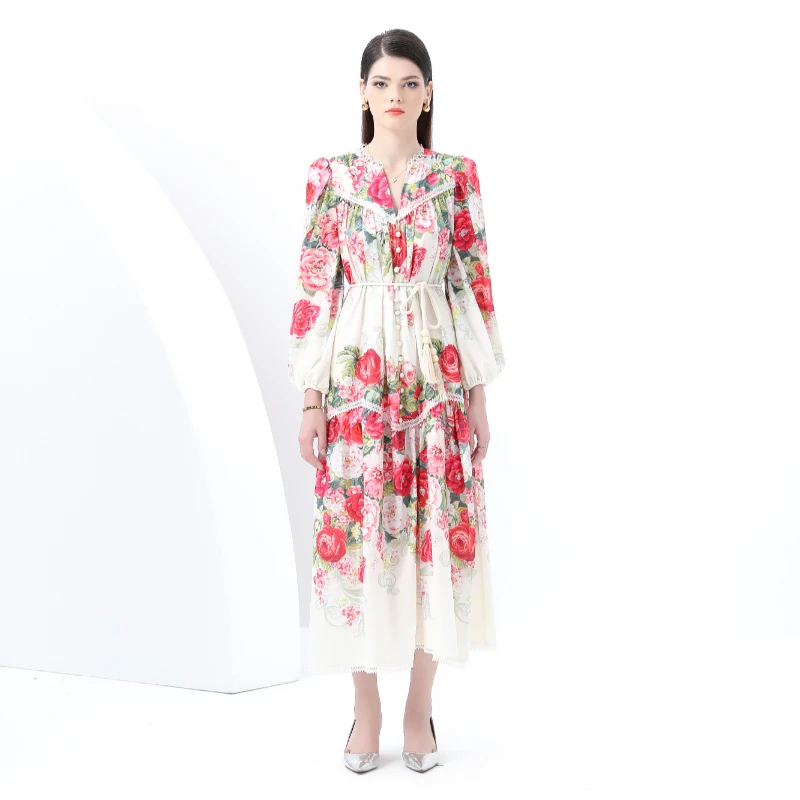 2025 Palace Style V-neck Lantern Sleeve Elegant and Sweet Lace Long Retro Vintage Printed Dress Women Clothing
2025 Palace Style V-neck Lantern Sleeve Elegant and Sweet Lace Long Retro Vintage Printed Dress Women Clothing
