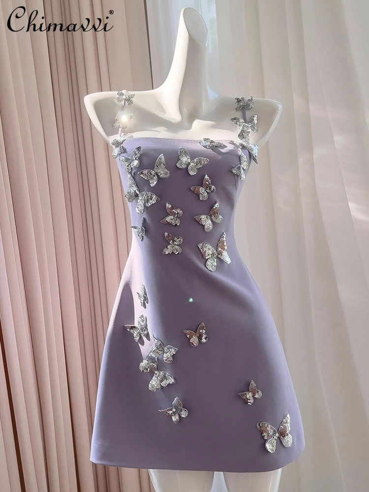 Heavy Industry 3D Sequins Butterfly Purple Sling Dresses French Elegant Sweet Celebrity Birthday Mini Party Dress Women Summer
Heavy Industry 3D Sequins Butterfly Purple Sling Dresses French Elegant Sweet Celebrity Birthday Mini Party Dress Women Summer