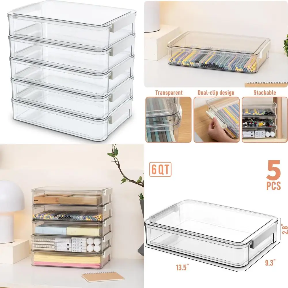 6-литровые прозрачные пластиковые контейнеры для хранения с крышками, штабелируемые коробки для организации бумаг формата А4, документов, художественных принадлежностей и поделок
6-литровые прозрачные пластиковые контейнеры для хранения с крышками, штабелируемые коробки для организации бумаг формата А4, документов, художественных принадлежностей и поделок