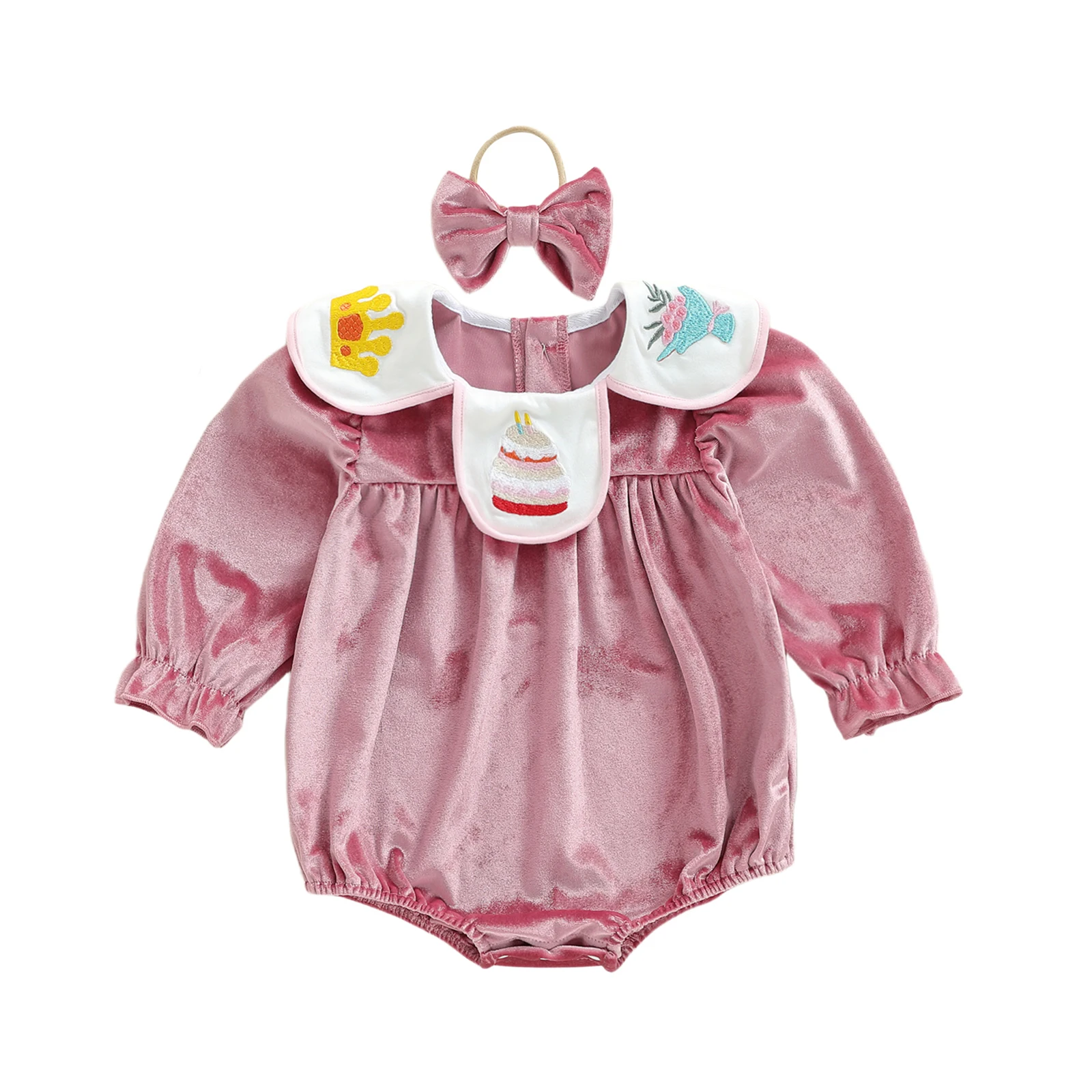 Baby Girl Birthday Romper with Bow Headband 2 Pcs Set Loose Fit Embroidered Crew Neck Long Sleeve Infant Jumpsuit
Baby Girl Birthday Romper with Bow Headband 2 Pcs Set Loose Fit Embroidered Crew Neck Long Sleeve Infant Jumpsuit