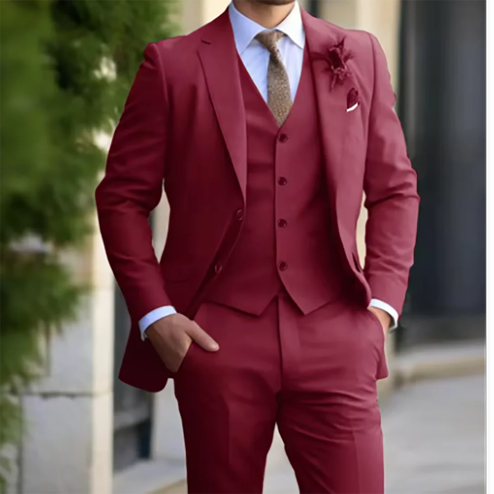 High Quality Men's Suits Fashion Notch Lapel Chic Single Breasted Solid Color 3 Piece Evening Party Wedding Bridegroom Outfits
High Quality Men's Suits Fashion Notch Lapel Chic Single Breasted Solid Color 3 Piece Evening Party Wedding Bridegroom Outfits