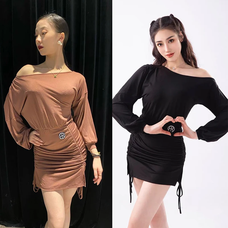 Latin Dance Clothes Women Long Sleeves Dress Slant Shoulder Drawstring Dress Adult Rumba Dance Wear Black Practice Dress NV18460
Latin Dance Clothes Women Long Sleeves Dress Slant Shoulder Drawstring Dress Adult Rumba Dance Wear Black Practice Dress NV18460