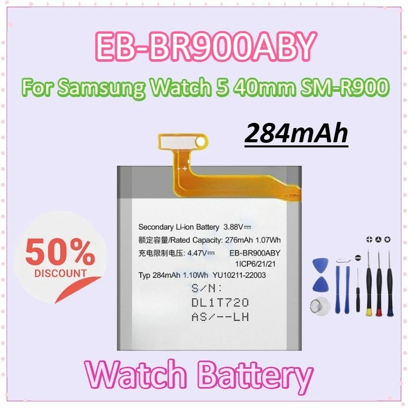New EB-BR900ABY 284mAh High-Capacity Replacement Watch Battery For Samsung Watch 5 40mm SM-R900 Smart Watch Batteries + Tools 
New EB-BR900ABY 284mAh High-Capacity Replacement Watch Battery For Samsung Watch 5 40mm SM-R900 Smart Watch Batteries + Tools