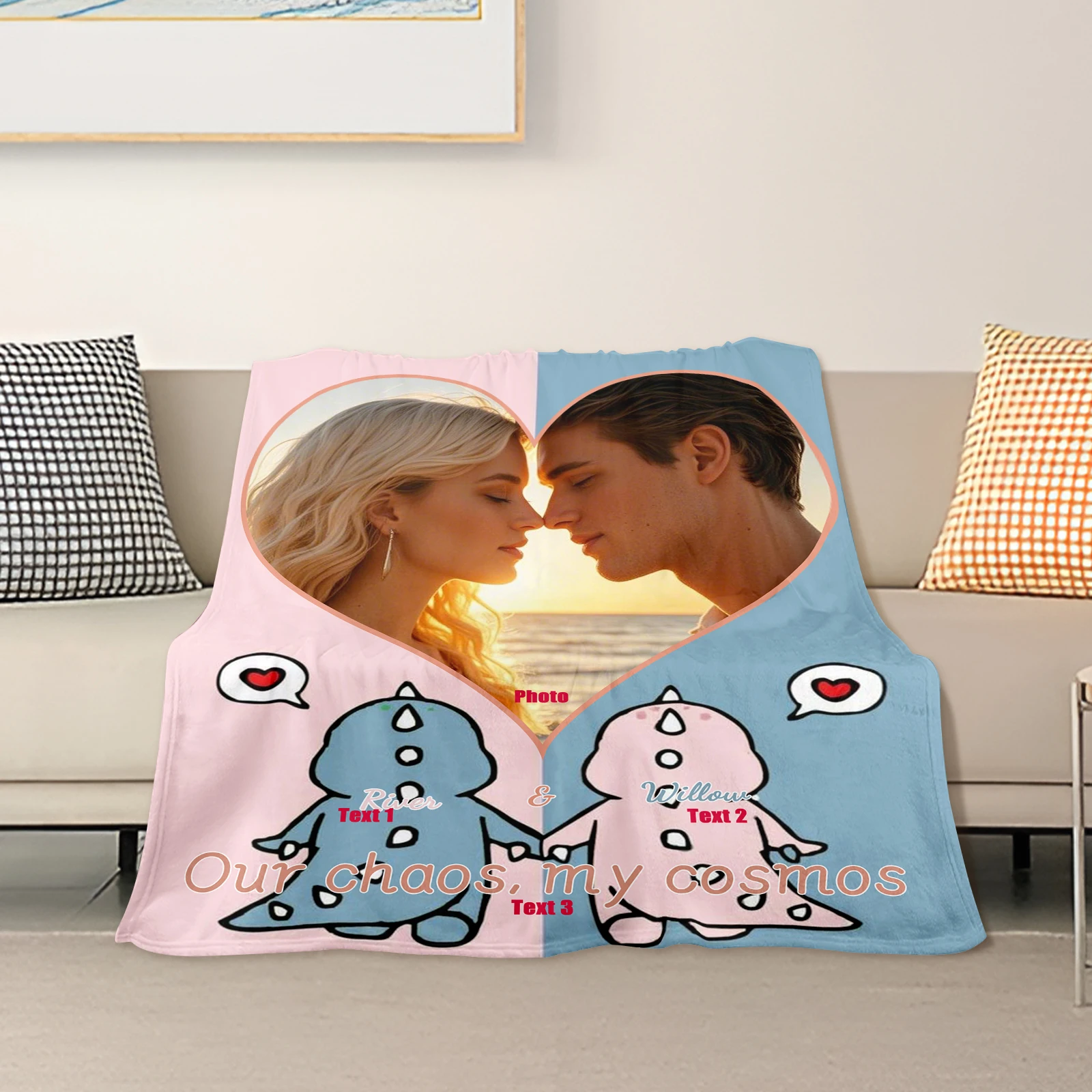 Custom Heart Dinosaur Cartoon Blanket In Pink And Blue Tones Personalized Cozy Gift For Kids And Home Warmth With Playful Design
Custom Heart Dinosaur Cartoon Blanket In Pink And Blue Tones Personalized Cozy Gift For Kids And Home Warmth With Playful Design