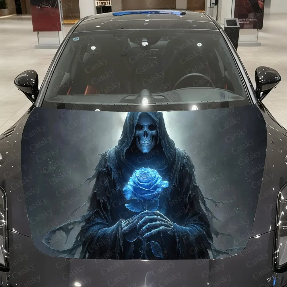 Icy Blue Rose & Skull Reaper Car Vinyl Wrap, PVC Waterproof Car Hood Sticker, Self-Adhesive Scratch-Resistant Stickers
Icy Blue Rose & Skull Reaper Car Vinyl Wrap, PVC Waterproof Car Hood Sticker, Self-Adhesive Scratch-Resistant Stickers