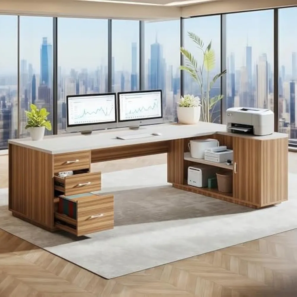85.8" L-Shaped Executive Desk, Extra Large Office Desk with File Drawers, Computer Desk Workstation with Door Cabinet
85.8" L-Shaped Executive Desk, Extra Large Office Desk with File Drawers, Computer Desk Workstation with Door Cabinet