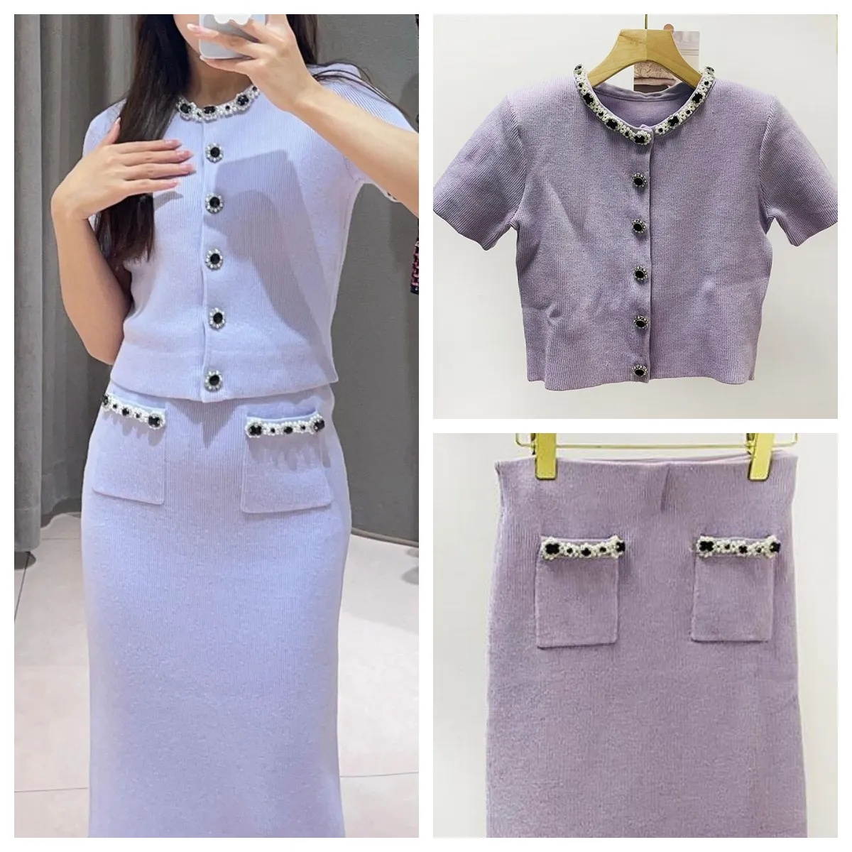 2026 Spring Women Diamond Decoration Knitwear Set High Waist Midi Skirt or Short Sleeve Single Breasted Slim Cardigan Suit
2026 Spring Women Diamond Decoration Knitwear Set High Waist Midi Skirt or Short Sleeve Single Breasted Slim Cardigan Suit 