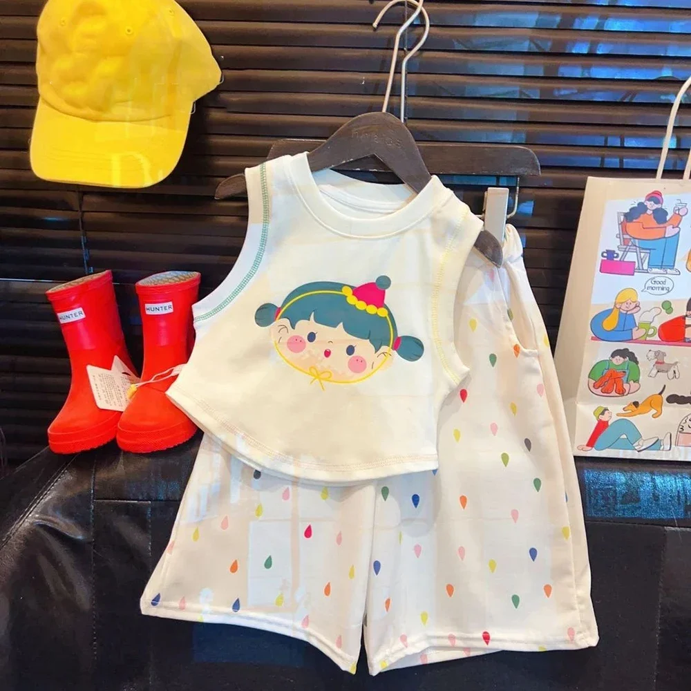 Cartoon Print Girls Vest+Pants 2Pcs Summer Children Clothes Sets Kids Baby Casual Sleeveless T-shirt Polka Dot Trousers Suit
Cartoon Print Girls Vest+Pants 2Pcs Summer Children Clothes Sets Kids Baby Casual Sleeveless T-shirt Polka Dot Trousers Suit