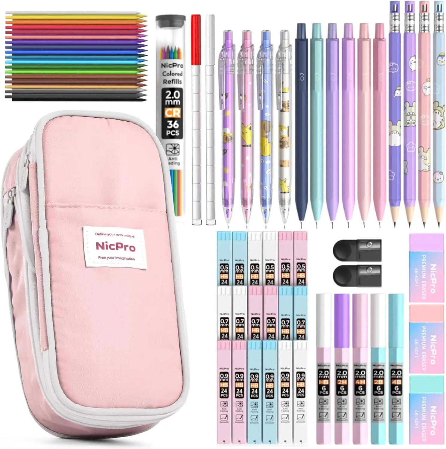 Aesthetic School Supplies 45PCS with Pink Pen Case, Pastel Mechanical Pencils 0.5/0.7/0.9/2mm & 462 Lead Refills for Student
Aesthetic School Supplies 45PCS with Pink Pen Case, Pastel Mechanical Pencils 0.5/0.7/0.9/2mm & 462 Lead Refills for Student