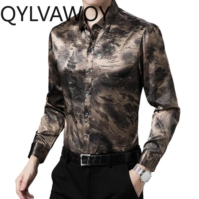 QYLVAWOY 92.5% Real Mulberry Silk Shirts for Man Long Sleeve Shirt Printed Men's Shirts Menswear Clothing Tops Fashion Trends
QYLVAWOY 92.5% Real Mulberry Silk Shirts for Man Long Sleeve Shirt Printed Men's Shirts Menswear Clothing Tops Fashion Trends