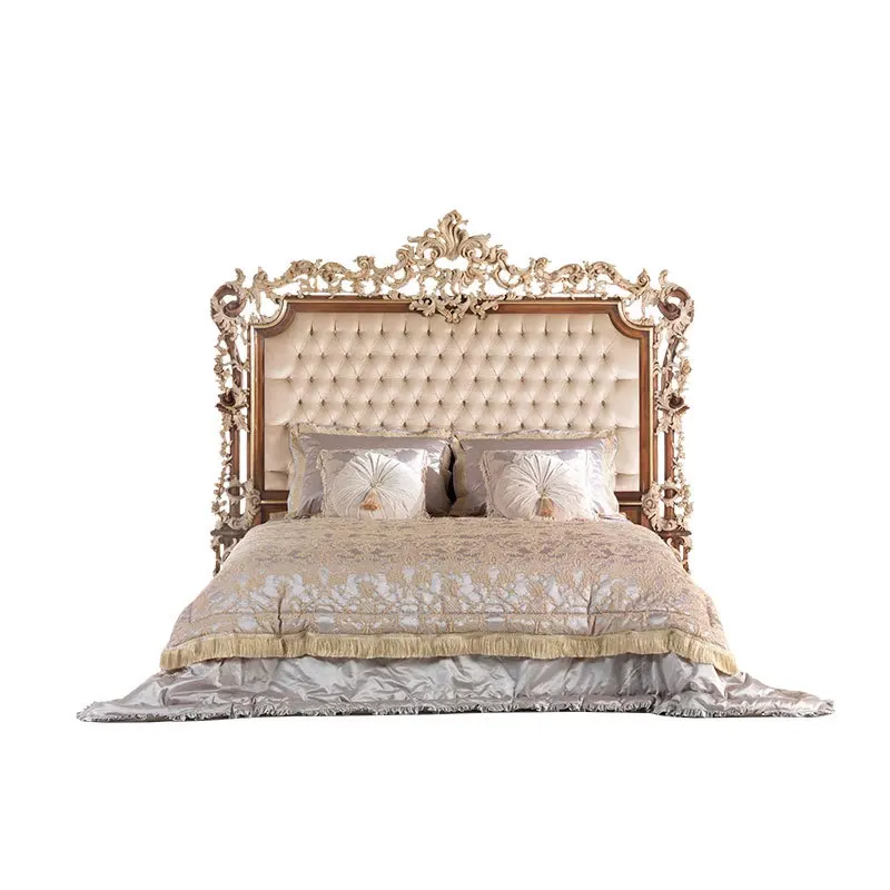 European solid wood carving flower double bed, French palace villa large bedroom wedding bed
European solid wood carving flower double bed, French palace villa large bedroom wedding bed