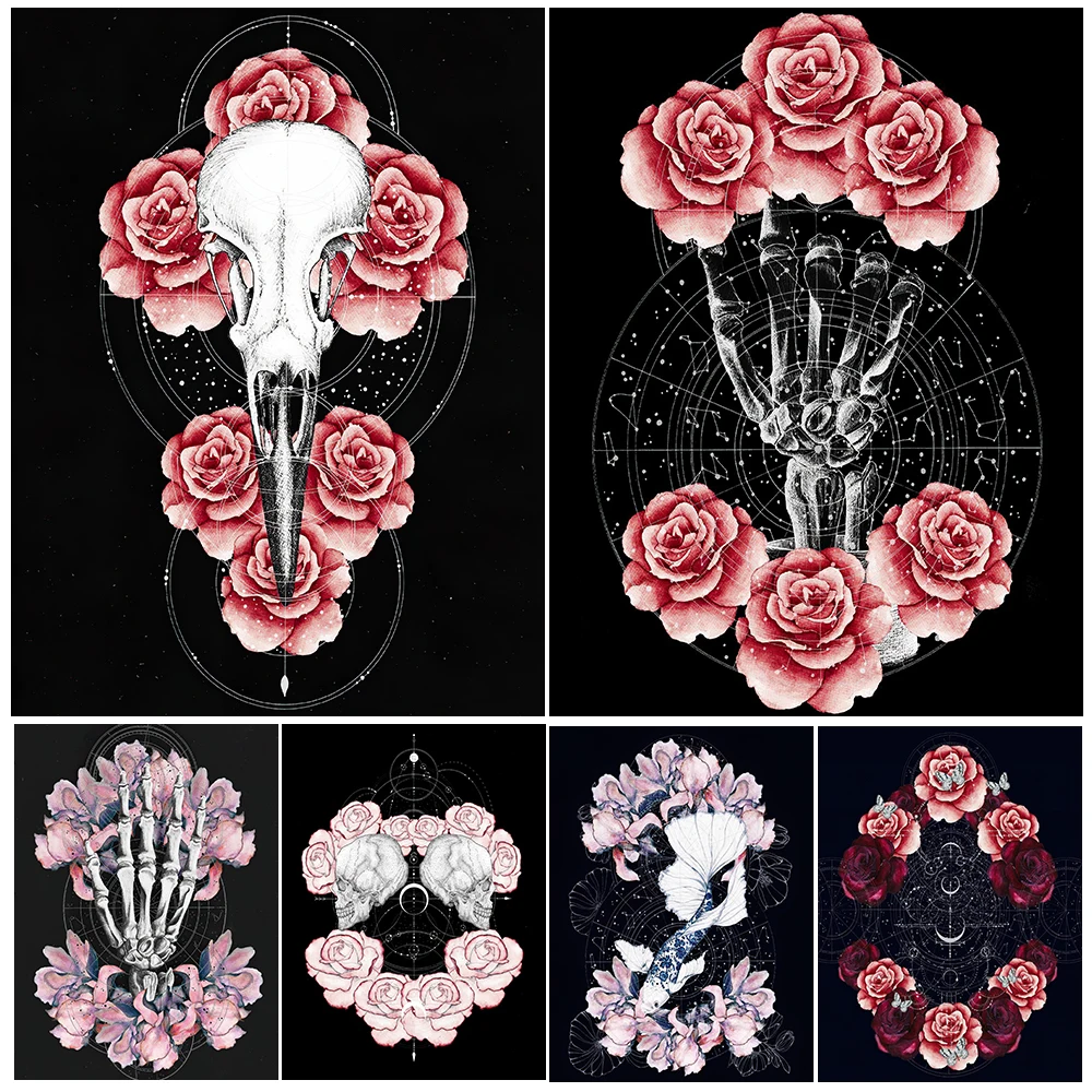 Skeleton Bird Head And Skeleton Hand Abstract Canvas Wall Art Mysterious Geometric Patterns And Flowers Art Poster Print Decor
Skeleton Bird Head And Skeleton Hand Abstract Canvas Wall Art Mysterious Geometric Patterns And Flowers Art Poster Print Decor