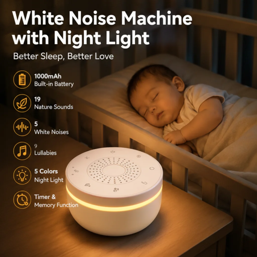 Portable Baby White Noise With 1000mAh 30 Soothing Sounds 5 Colors Night Lights And Timer Baby Sleep Soother For Stroller & Crib
Portable Baby White Noise With 1000mAh 30 Soothing Sounds 5 Colors Night Lights And Timer Baby Sleep Soother For Stroller & Crib