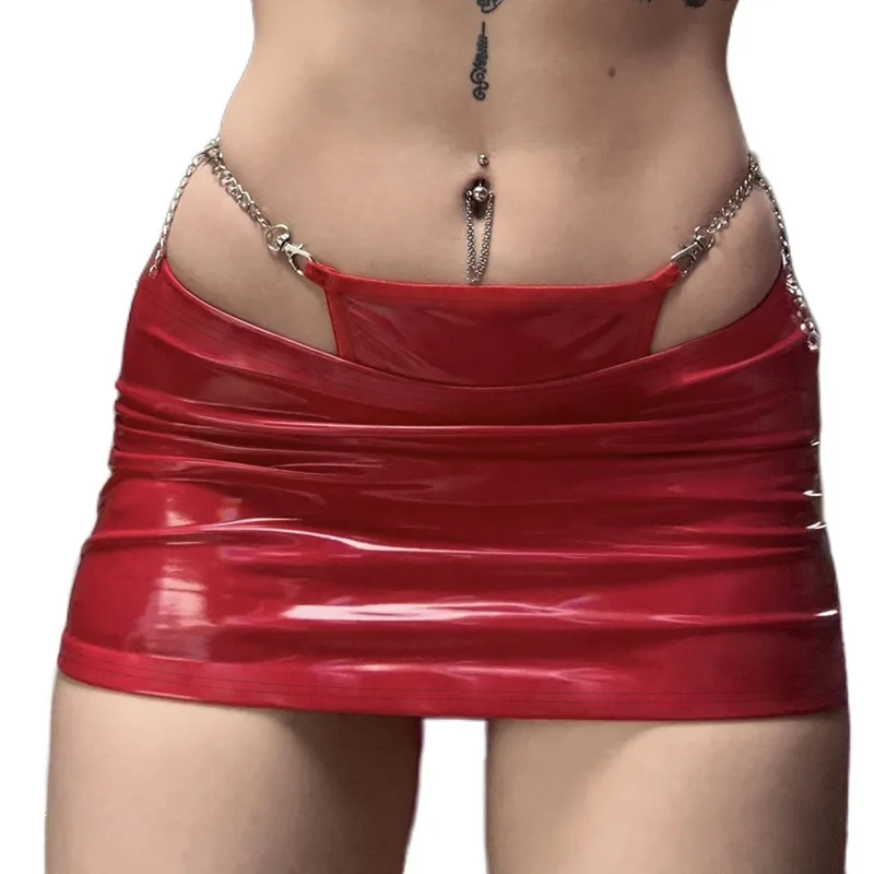 Metal Chain Fake Two Piece PU Leather Mini Skirts Women Fashion Sexy Hollow Out Hipster Midnight Party Clubwear Christmas Bottom
Metal Chain Fake Two Piece PU Leather Mini Skirts Women Fashion Sexy Hollow Out Hipster Midnight Party Clubwear Christmas Bottom