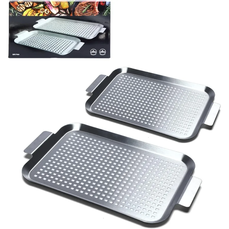 Grill Pan Set of 2 BBQ Grill Topper for Outdoor Grill Stainless Steel Grilling Baskets with Holes and Handles Perforated Food T
Grill Pan Set of 2 BBQ Grill Topper for Outdoor Grill Stainless Steel Grilling Baskets with Holes and Handles Perforated Food T