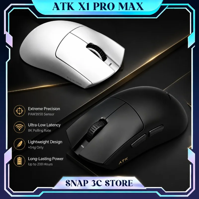 ATK X1 Pro Max Wireless Gaming Mouse Ultra-Lightweight PAW3950 Native 8KHz Solid Shell Mouse for Medium Large Hands FPS Gamer PC
ATK X1 Pro Max Wireless Gaming Mouse Ultra-Lightweight PAW3950 Native 8KHz Solid Shell Mouse for Medium Large Hands FPS Gamer PC