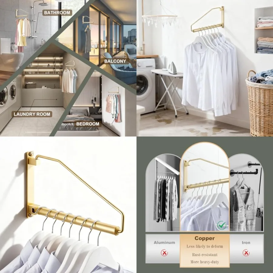 Folding Wall Mounted Clothes Hanger Rack Clothes Hook Solid Brass with Swing Arm Holder Clothing Hanging System Closet Storage
Folding Wall Mounted Clothes Hanger Rack Clothes Hook Solid Brass with Swing Arm Holder Clothing Hanging System Closet Storage