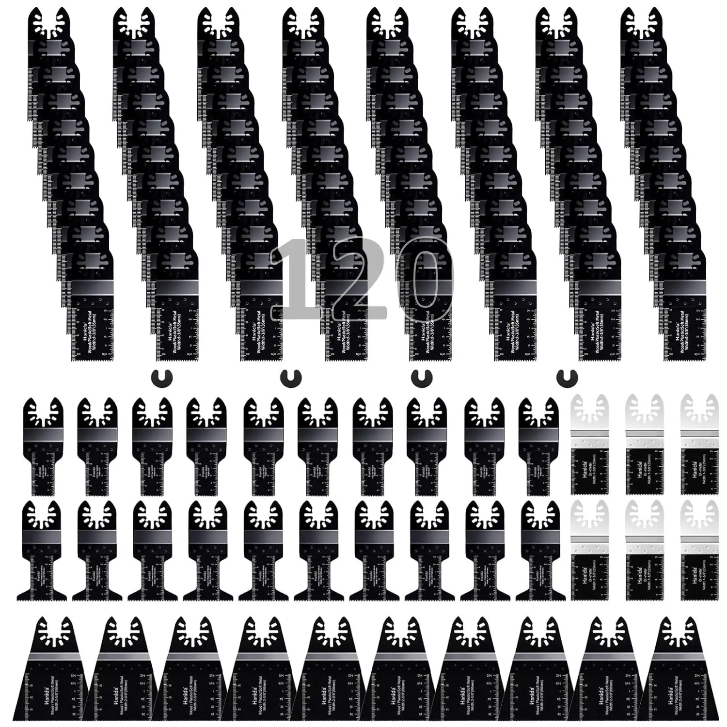 120 Pcs Oscillating Saw Blades for Wood and Plastics, Quick Release Metal Blades Fit Multiple Tools
120 Pcs Oscillating Saw Blades for Wood and Plastics, Quick Release Metal Blades Fit Multiple Tools