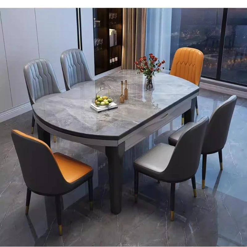 Modern simple rock slab dining table and chair combination with turntable retractable square and round dual-purpose solid wood
Modern simple rock slab dining table and chair combination with turntable retractable square and round dual-purpose solid wood