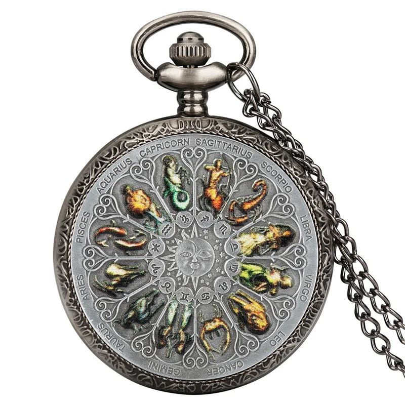 Retro Astrology Zodiac Pocket Watch Vintage 12 Constellation Themed Quartz Necklace Chain Timepiece for Men Women Gift
Retro Astrology Zodiac Pocket Watch Vintage 12 Constellation Themed Quartz Necklace Chain Timepiece for Men Women Gift