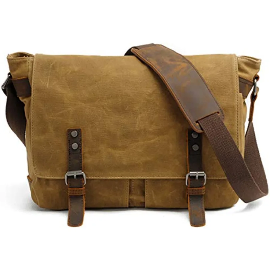 HuaChen Mens Messenger Bag, Vintage Genuine Leather Waxed Canvas Shoulder Bag for 14" Laptop, Rugged Briefcase Satchel
HuaChen Mens Messenger Bag, Vintage Genuine Leather Waxed Canvas Shoulder Bag for 14" Laptop, Rugged Briefcase Satchel
