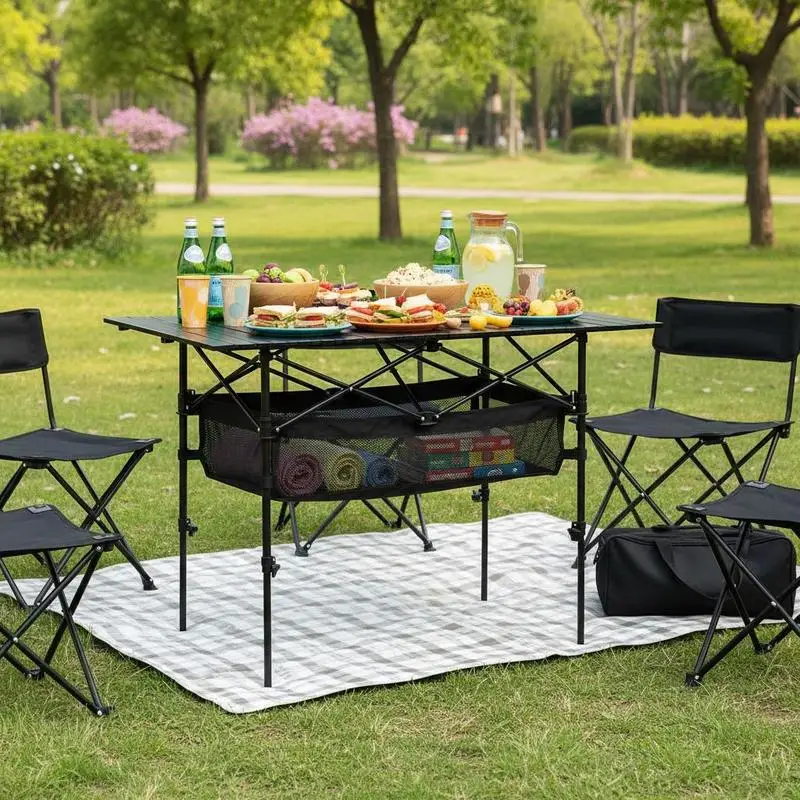 Aluminum Roll Up Desk 35x20 Inches For Outdoor BBQ Tailgating Picnic, Adjustable Height Mesh Storage Basket Carry Bag Black
Aluminum Roll Up Desk 35x20 Inches For Outdoor BBQ Tailgating Picnic, Adjustable Height Mesh Storage Basket Carry Bag Black