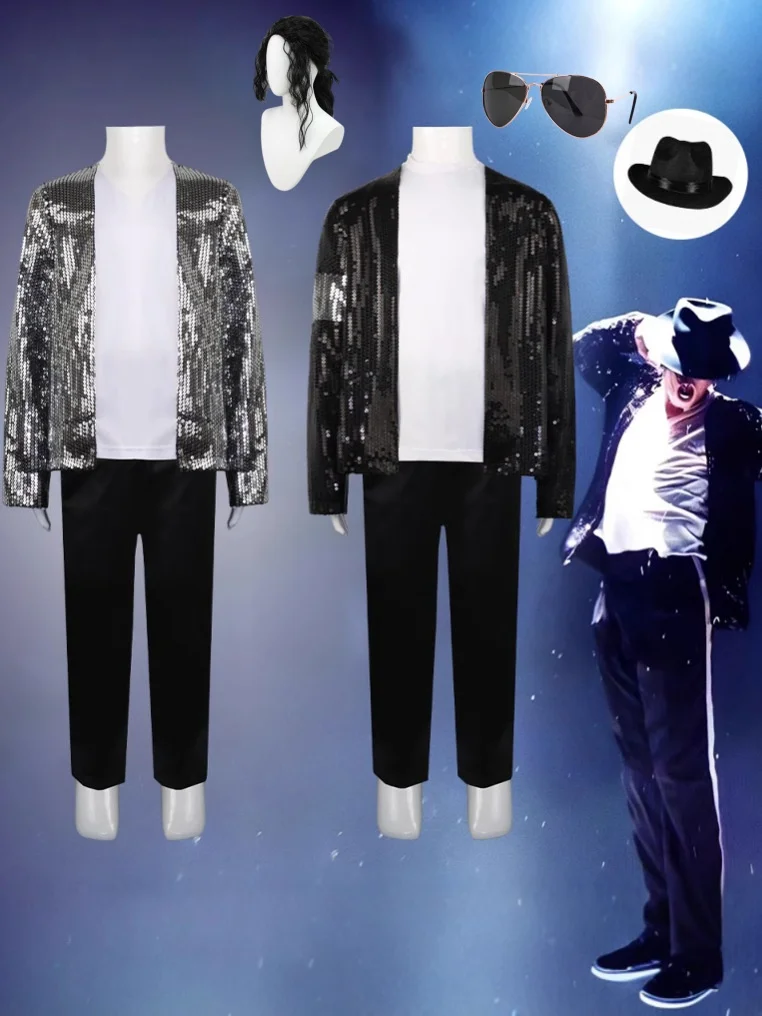 Michael's men's sequined jacket full set role-playing costume white top+pants+gloves+socks complete set Halloween, concert, stag
Michael's men's sequined jacket full set role-playing costume white top+pants+gloves+socks complete set Halloween, concert, stag