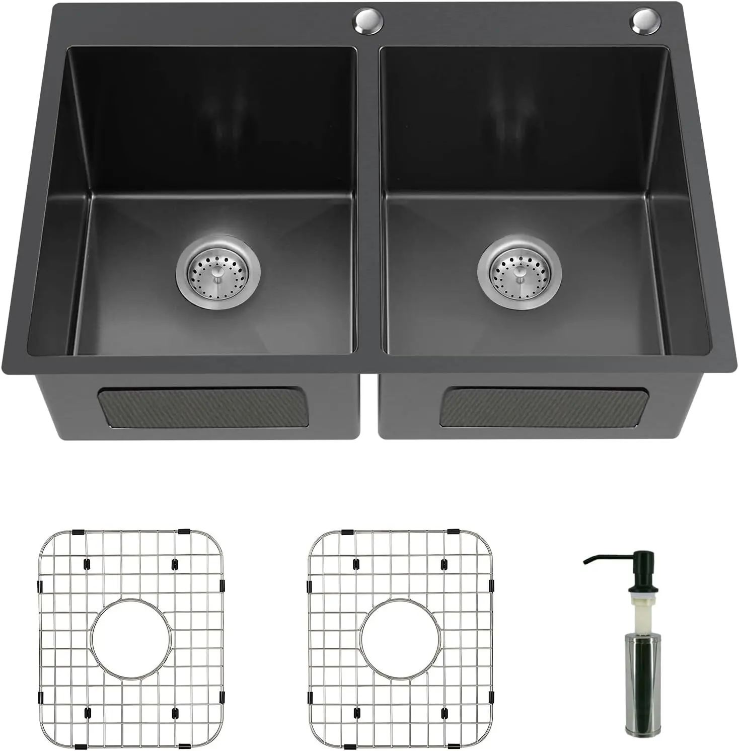 Black Kitchen Sink, 50/50 Double Bowl 33x22x9 Inch Stainless Steel Topmount Kitchen Sink Drop In Kitchen Bar Sink Combo-Sink
Black Kitchen Sink, 50/50 Double Bowl 33x22x9 Inch Stainless Steel Topmount Kitchen Sink Drop In Kitchen Bar Sink Combo-Sink