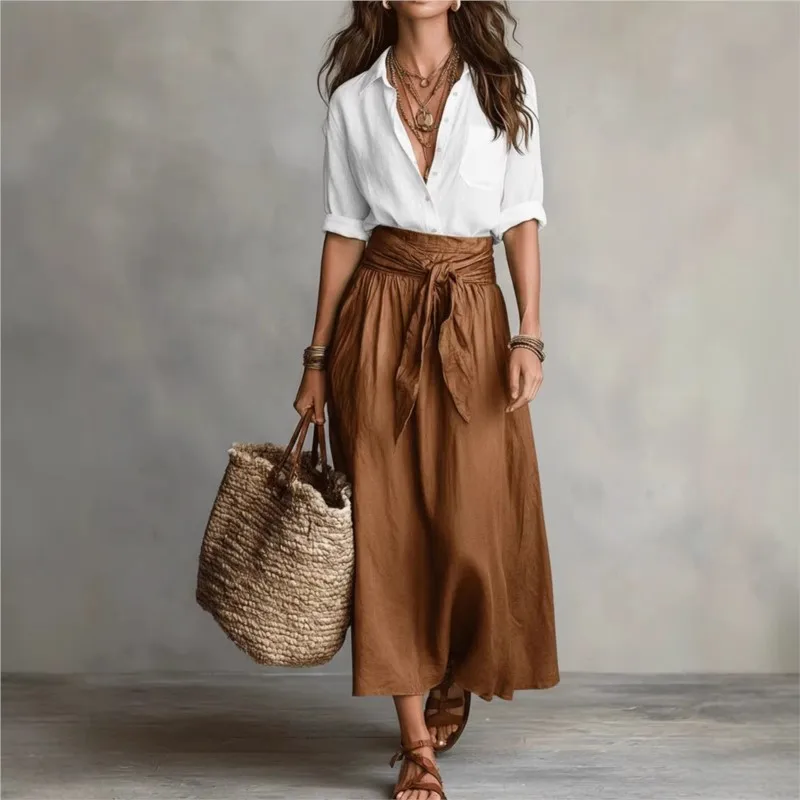 2026 Spring Summer Solid Women's Suit Casual Button Lapel Top T-shirt And Tie Waist Bowknot Skirt Sets Long Sleeve Office Outfit
2026 Spring Summer Solid Women's Suit Casual Button Lapel Top T-shirt And Tie Waist Bowknot Skirt Sets Long Sleeve Office Outfit