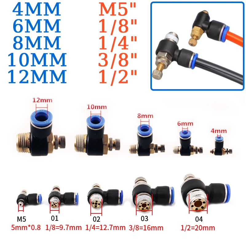 SL Throttle Valve Pneumatic Air Connector Fitting Speed Control Regulator Valves Push In To Air Hose Tube 4mm 6mm 8mm 10mm 12mm
SL Throttle Valve Pneumatic Air Connector Fitting Speed Control Regulator Valves Push In To Air Hose Tube 4mm 6mm 8mm 10mm 12mm