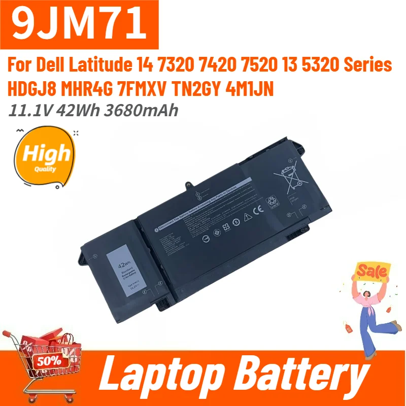 Laptop Battery 11.1V 42Wh 3680mAh 9JM71 For Dell Latitude 13 5320 14 7520 7320 7420 Series HDGJ8 MHR4G 7FMXV TN2GY High Quality
Laptop Battery 11.1V 42Wh 3680mAh 9JM71 For Dell Latitude 13 5320 14 7520 7320 7420 Series HDGJ8 MHR4G 7FMXV TN2GY High Quality
