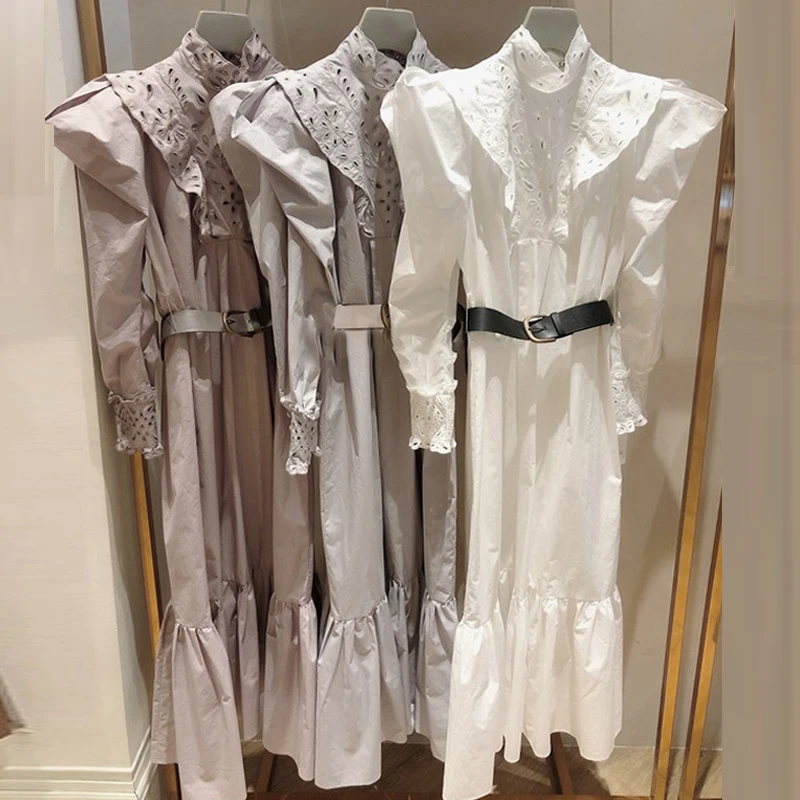 Spring New Pure Color Retro Stand Collar Belted Cotton Hollow Embroidery Dress Long Sleeve High Waist A-Line Commute Style
Spring New Pure Color Retro Stand Collar Belted Cotton Hollow Embroidery Dress Long Sleeve High Waist A-Line Commute Style