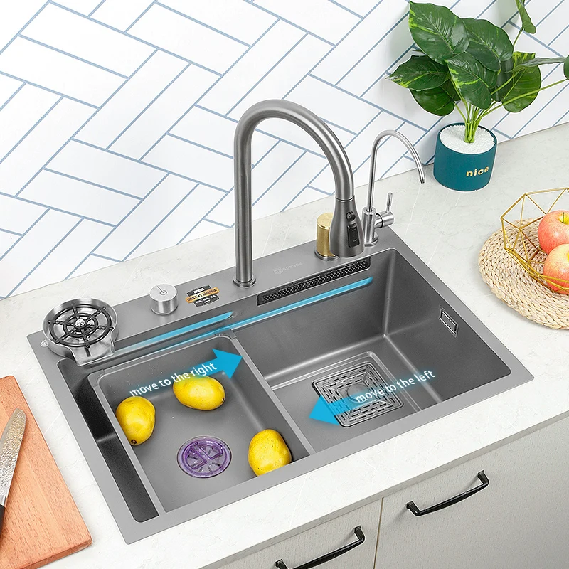 304 Stainless Steel Kitchen Sink Large Single Slot With Multifunction Touch Waterfall Faucet For Renovation
304 Stainless Steel Kitchen Sink Large Single Slot With Multifunction Touch Waterfall Faucet For Renovation