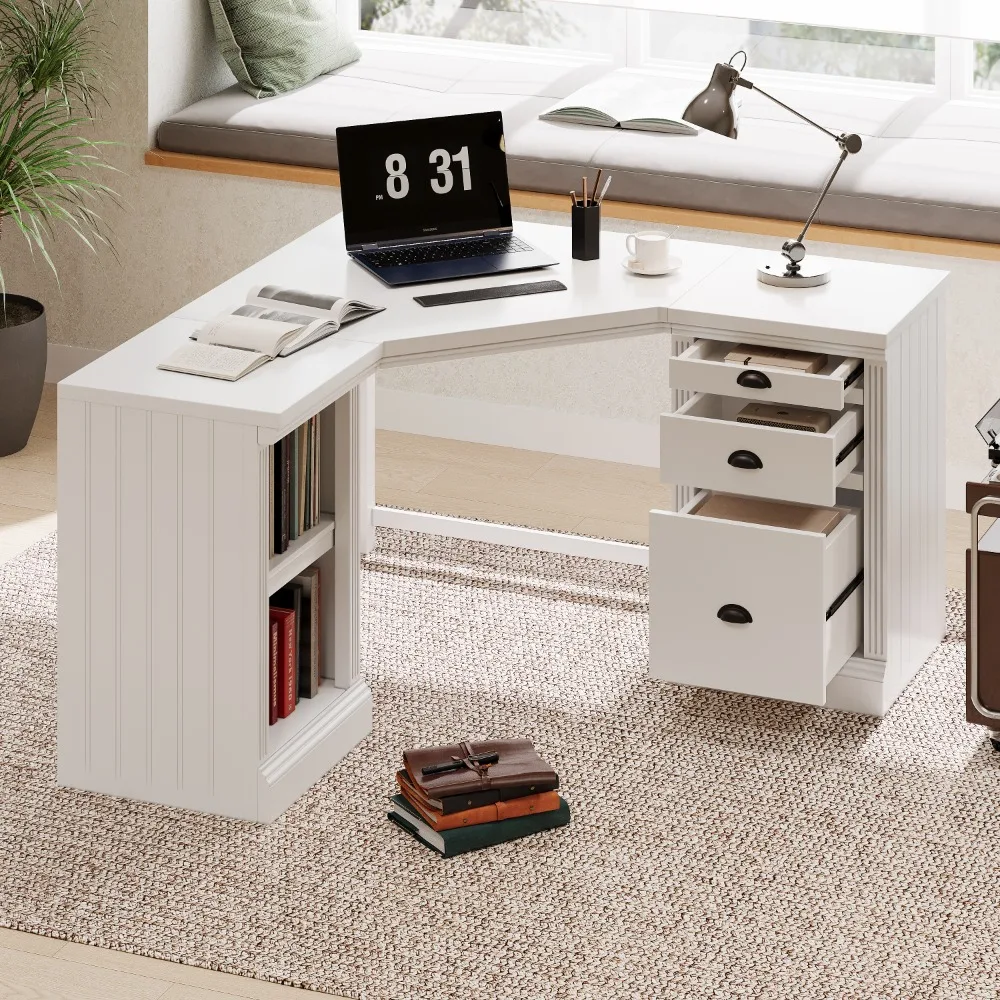 57.68" Modern L Shaped Executive Desk with 2 Storage Cabinets and 3 Drawers, Corner Writing Desk, Office Desks
57.68" Modern L Shaped Executive Desk with 2 Storage Cabinets and 3 Drawers, Corner Writing Desk, Office Desks