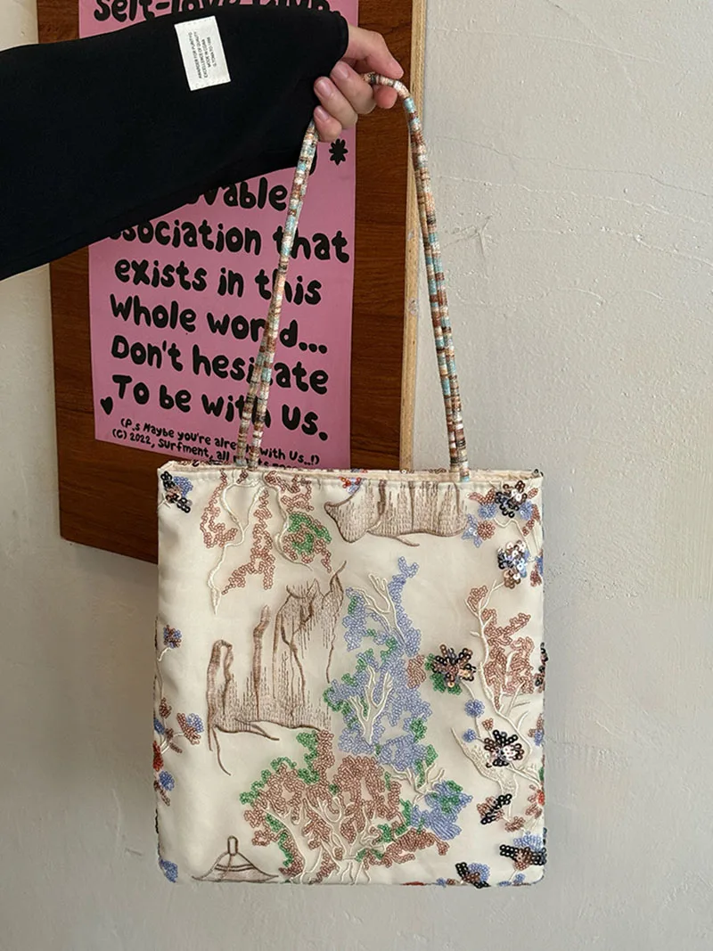 Student Girls Bead Embroidered Tote Flower Printed Women's Shoulder Bags Fashion Shopping Large Capacity Handbag
Student Girls Bead Embroidered Tote Flower Printed Women's Shoulder Bags Fashion Shopping Large Capacity Handbag