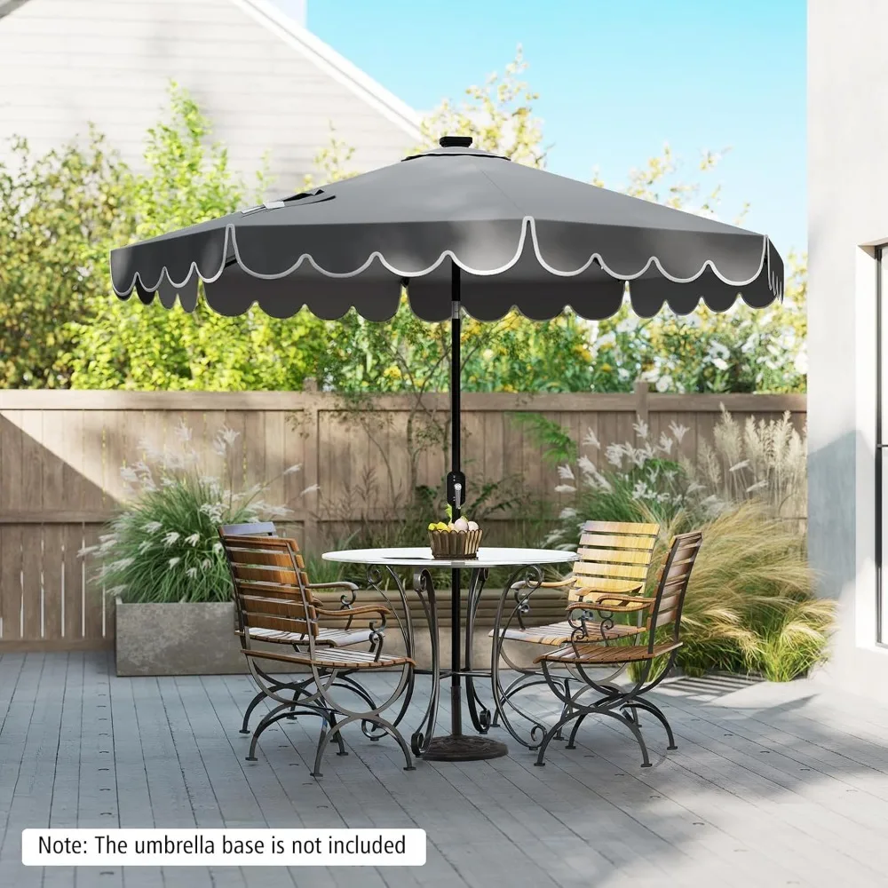 9 FT Solar Patio Umbrella, 2-Tiers Scalloped Outdoor Table Market Umbrella with 32 LED Lights, Vented Top, Tilt, Customized
9 FT Solar Patio Umbrella, 2-Tiers Scalloped Outdoor Table Market Umbrella with 32 LED Lights, Vented Top, Tilt, Customized