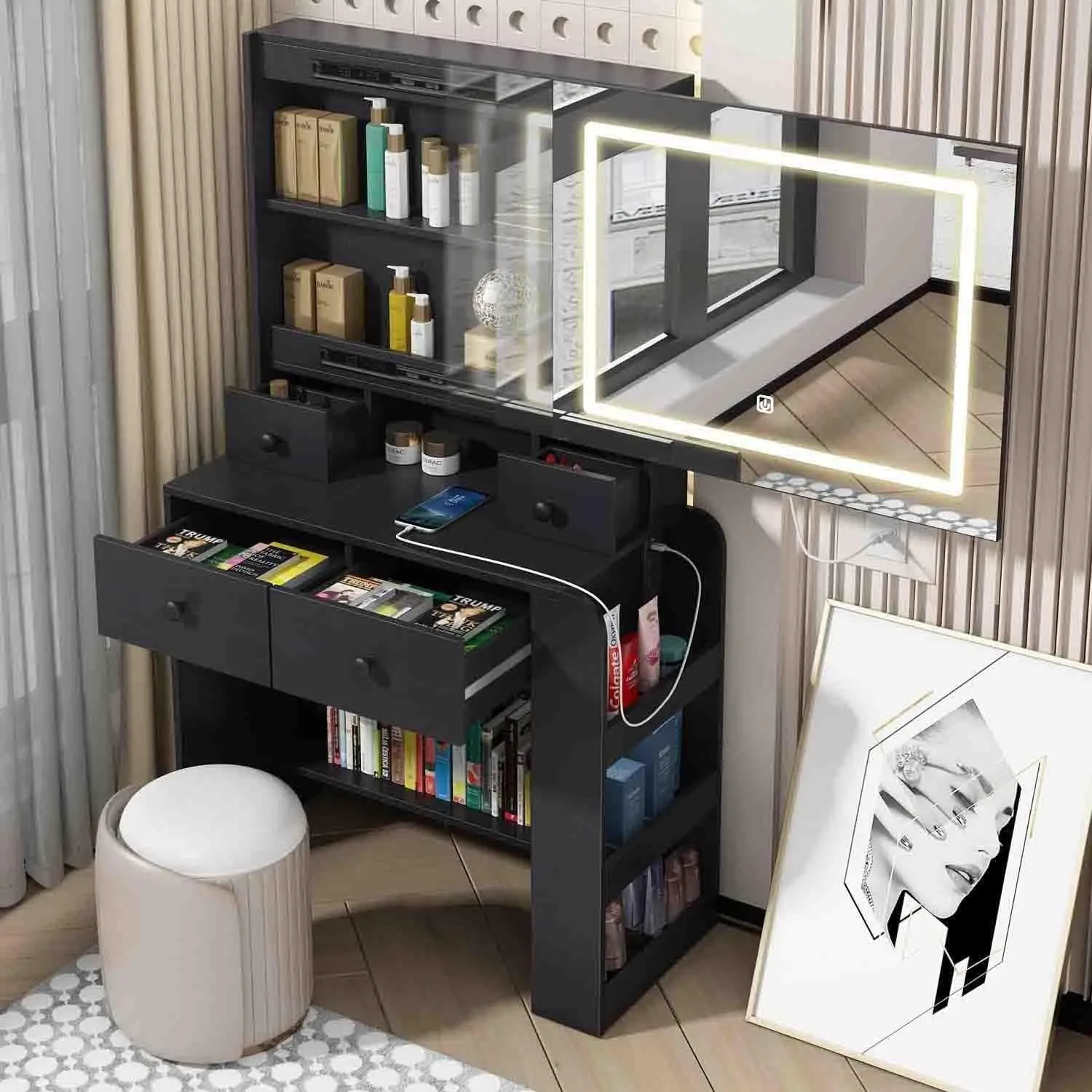 Vanity Desk with Lighted Mirror and Drawers, Sliding Makeup Vanity Mirror with 3-Color Adjustable Touch Light, Vanity Desk
Vanity Desk with Lighted Mirror and Drawers, Sliding Makeup Vanity Mirror with 3-Color Adjustable Touch Light, Vanity Desk