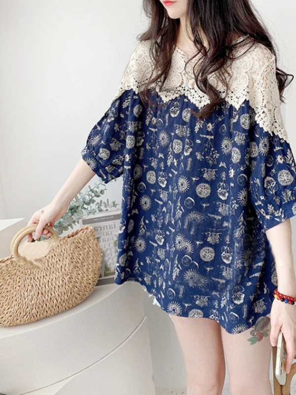 Cotton Linen Hollow out Lace Splicing Floral Shirt Women's round Neck Doll Shirt Top Korean Style Commute Fashion Spring Summ...
Cotton Linen Hollow out Lace Splicing Floral Shirt Women's round Neck Doll Shirt Top Korean Style Commute Fashion Spring Summ...