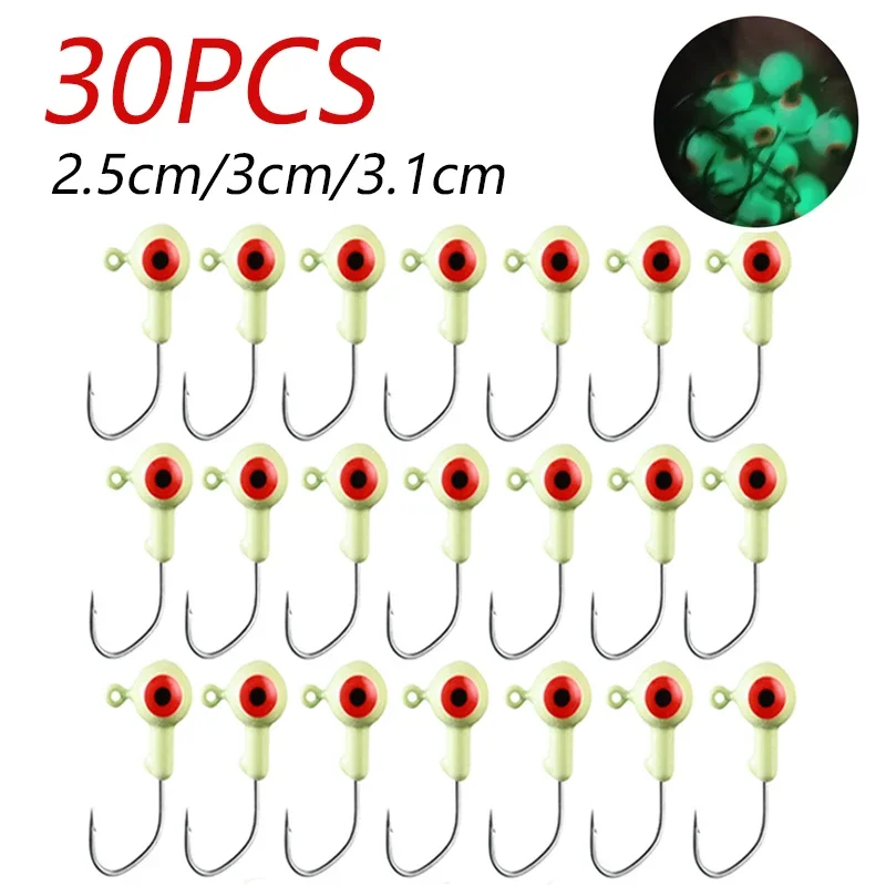 30pcs Fishing Hook Head Jig Lure Luminous Jig Head Hook Live Bait 3D Eyes Simulation Fishing Tackle for Outdoor Fishing
30pcs Fishing Hook Head Jig Lure Luminous Jig Head Hook Live Bait 3D Eyes Simulation Fishing Tackle for Outdoor Fishing