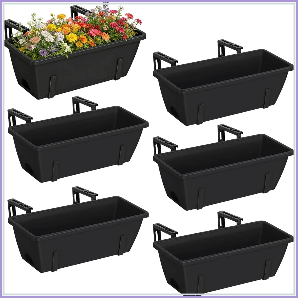 6 PCS Railing Planter Boxes, 17 Inch Deck Rail Planters with Adjustable Bracket, Black Flower Pots for Outdoor Balcony Garden
6 PCS Railing Planter Boxes, 17 Inch Deck Rail Planters with Adjustable Bracket, Black Flower Pots for Outdoor Balcony Garden