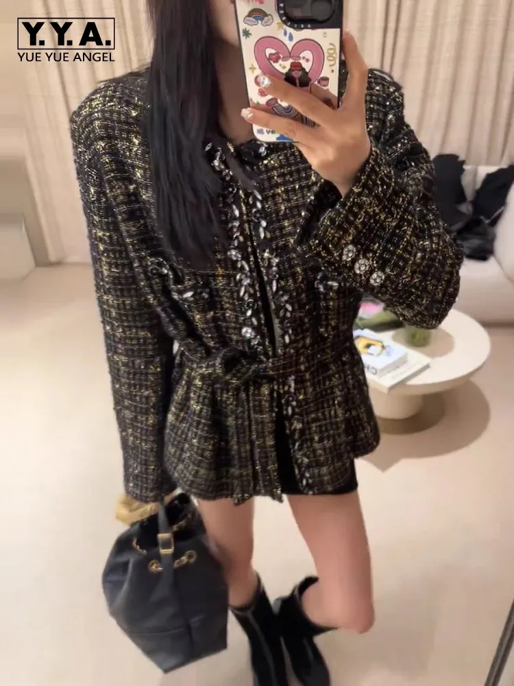 Elegant Office Ladies O-Neck Sequins Black Tweed Jacket French Style Autumn Winter Top Quality Outerwear Long Sleeve Sashes Coat
Elegant Office Ladies O-Neck Sequins Black Tweed Jacket French Style Autumn Winter Top Quality Outerwear Long Sleeve Sashes Coat
